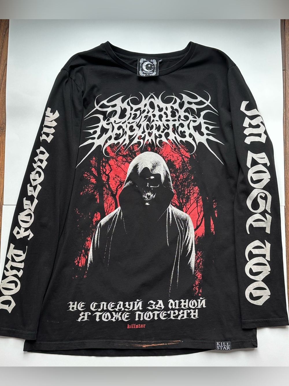Killstar Black Long Sleeve Graphic Tee with Red & White Print